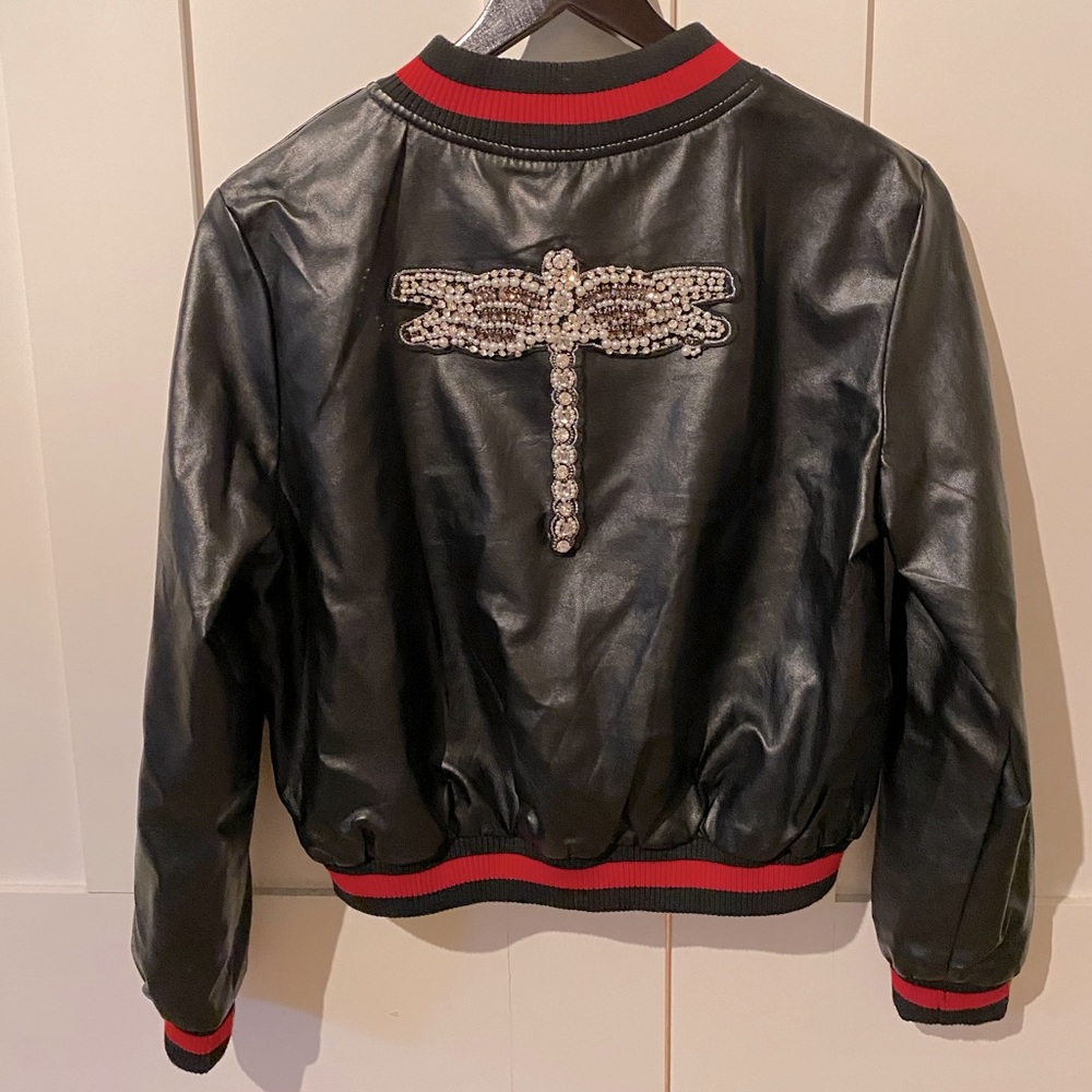 Faux leather dragon fly light weight jacket